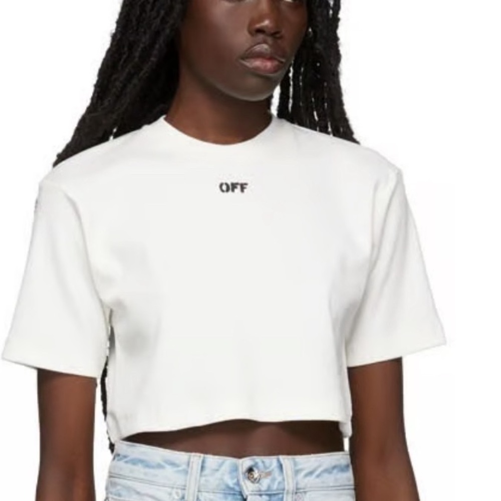 Off-White Ribbed Asymmetrical Crop Tee